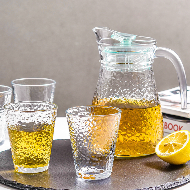 Large Cool Glass Pitcher Water Kettle Lemonade Glass Pot Water Cup Hot Cold Tea Juice Coffee Glass Pitcher Jug Set