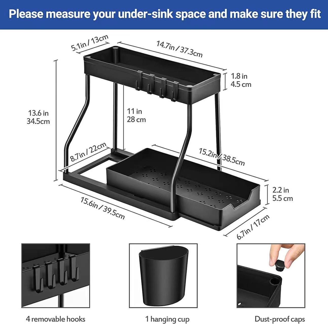 Kitchen Under Pull Out Cabinet Slide Out Sink Shelf Storage Shelves Under Sink Caddy For Kitchen Bathroom Desktop Storage Rack