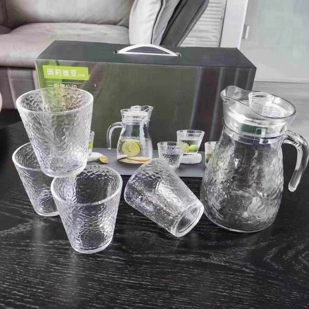 Large Cool Glass Pitcher Water Kettle Lemonade Glass Pot Water Cup Hot Cold Tea Juice Coffee Glass Pitcher Jug Set