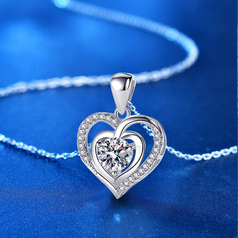 Moissanite Heart Shape Necklace Custom Diamond Sterling Silver Necklace Dainty Gift Pendant Necklace For Women