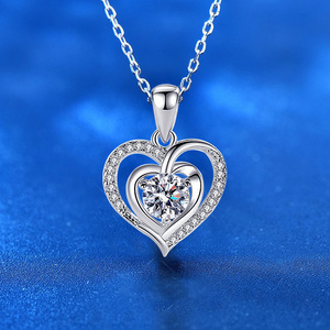 Moissanite Heart Shape Necklace Custom Diamond Sterling Silver Necklace Dainty Gift Pendant Necklace For Women