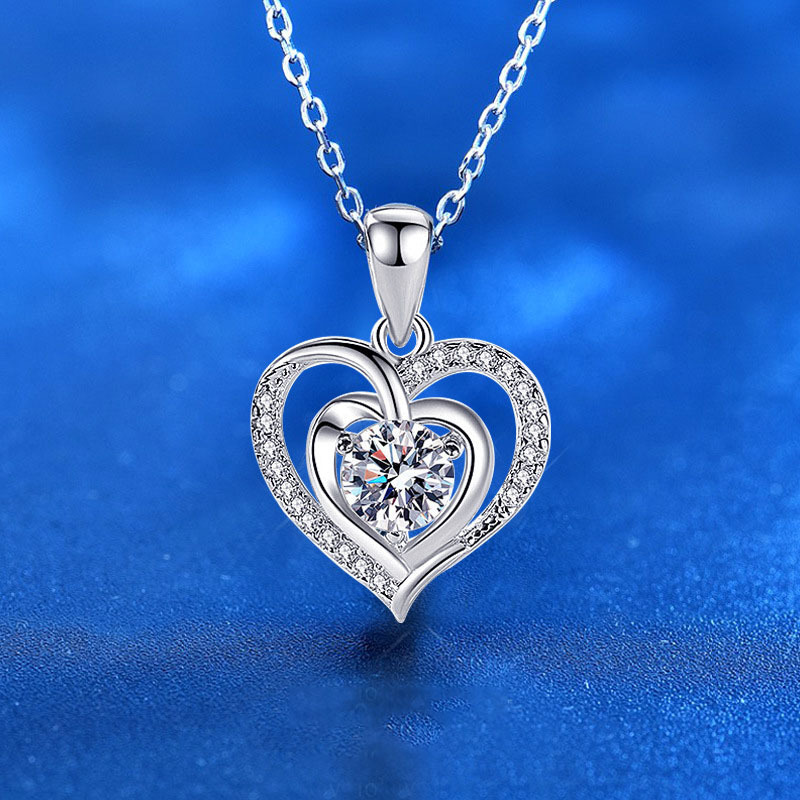 Moissanite Heart Shape Necklace Custom Diamond Sterling Silver Necklace Dainty Gift Pendant Necklace For Women