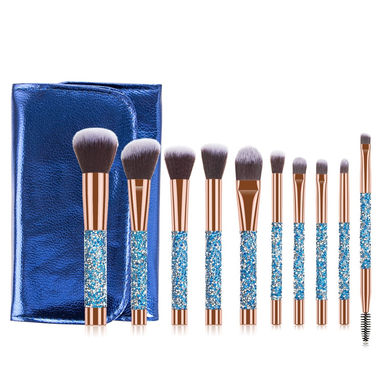 Luxury Rhinestone Crystal Diamond Make up Brushes Rose Gold Glitter Handle Bling Makeup Brush Set