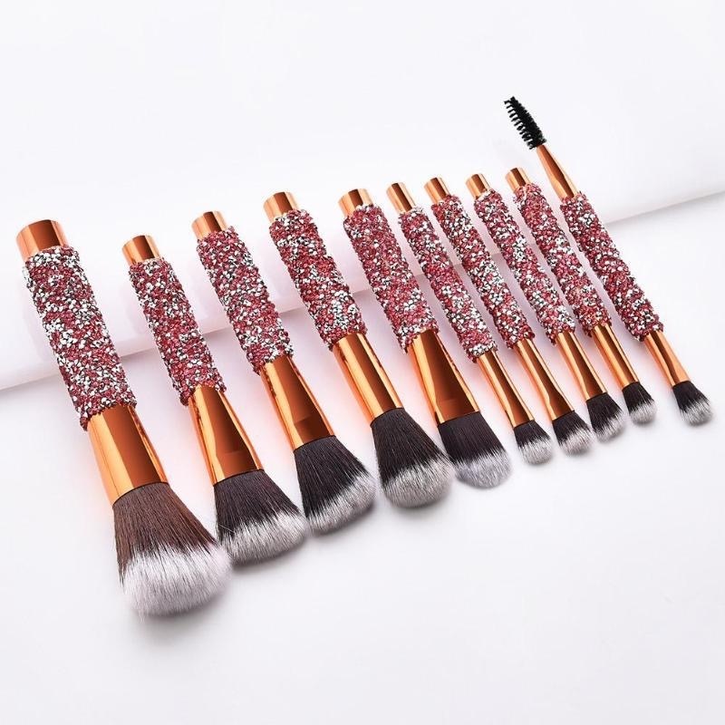 Luxury Rhinestone Crystal Diamond Make up Brushes Rose Gold Glitter Handle Bling Makeup Brush Set