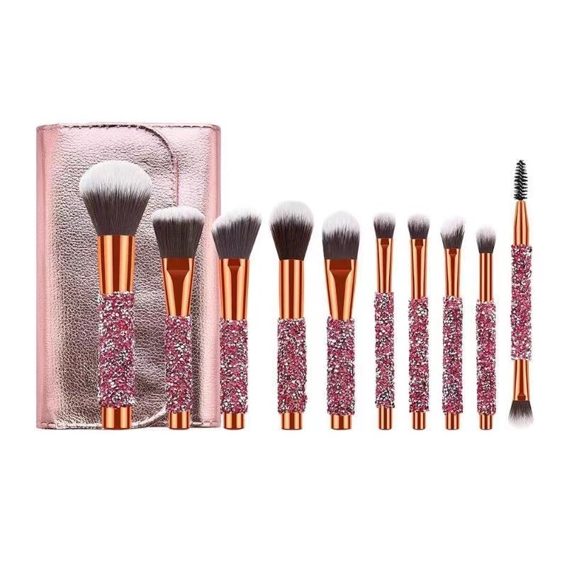 Luxury Rhinestone Crystal Diamond Make up Brushes Rose Gold Glitter Handle Bling Makeup Brush Set