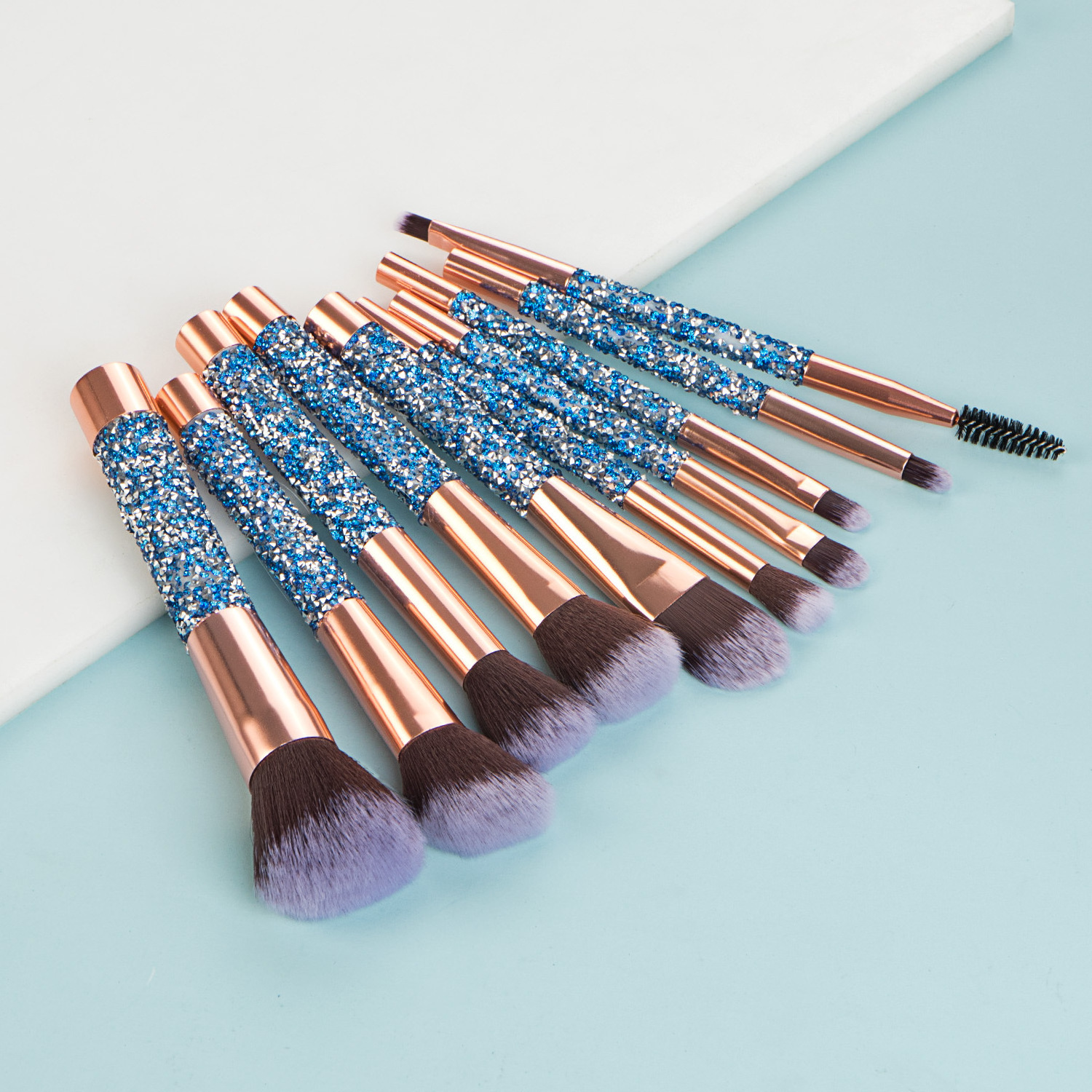 Luxury Rhinestone Crystal Diamond Make up Brushes Rose Gold Glitter Handle Bling Makeup Brush Set