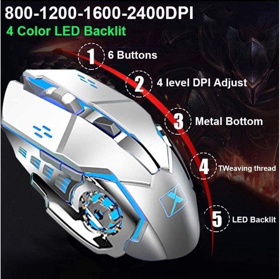 Wireless Gaming Keyboard and Mouse Rechargeable Metal Panel Mechanical Feel Ergonomic Keyboard and Mouse for Laptop PC Gamer