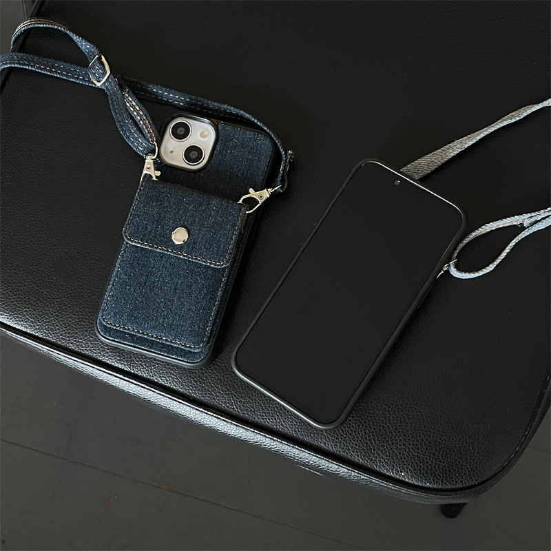 Cowboy Jeans Factory Manufacturer Denim Card Leather Girls Gift Phone Protection Case Soft Leather Cover