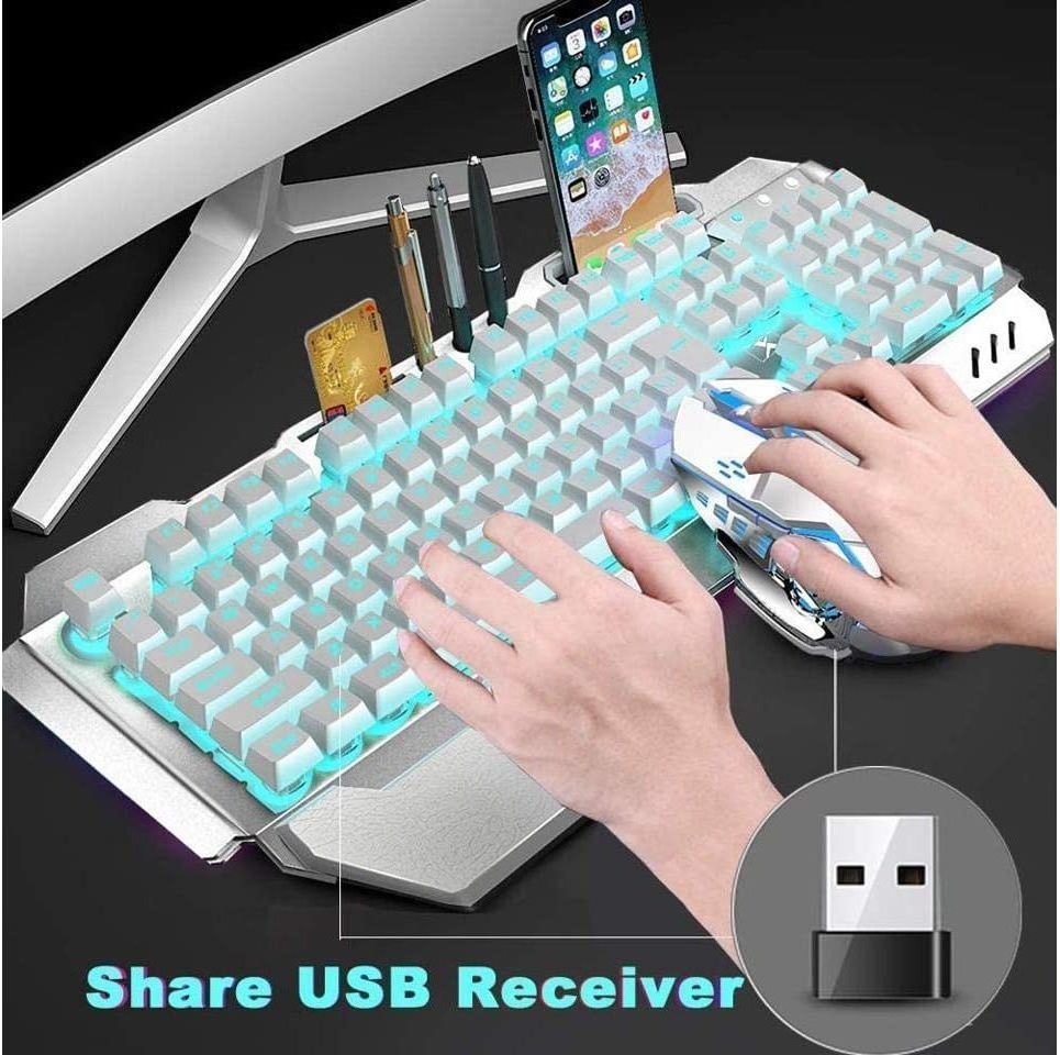 Wireless Gaming Keyboard and Mouse Rechargeable Metal Panel Mechanical Feel Ergonomic Keyboard and Mouse for Laptop PC Gamer