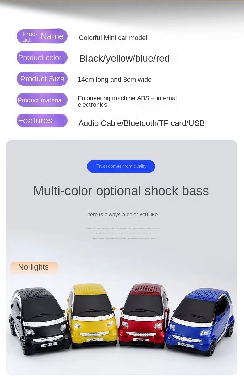 Mini Car Model Taxi Sound Box Car Subwoofer Bluetooths Speaker With Flashing Light BT Car Model Gift Speaker  for Child