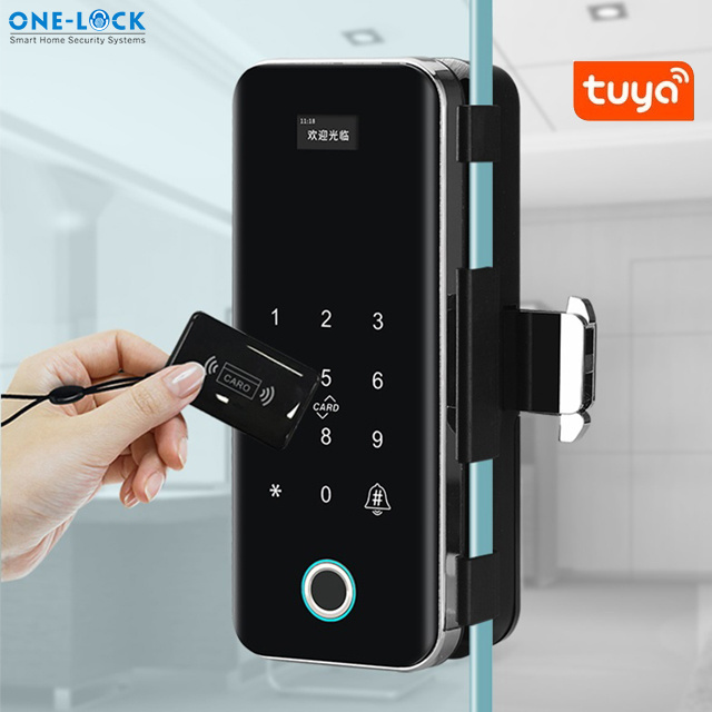 office smart fingerprint electric sliding door lock frameless framed no holes app smart lock for glass door without drilling