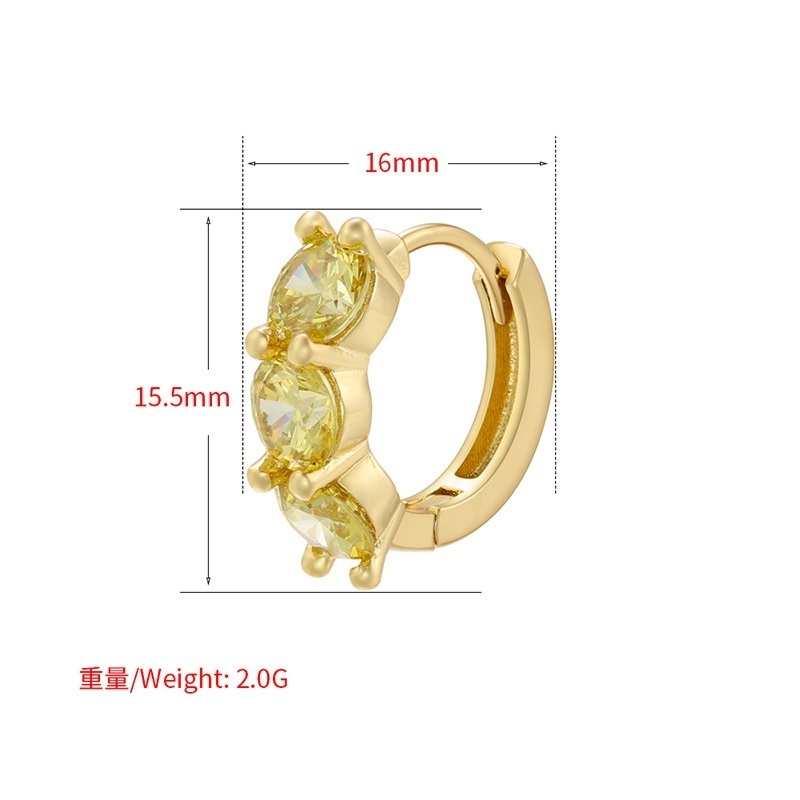 Trendy 18K Gold Plated Round Blue Yellow Pink Zircon Crystal Huggie Earrings for Ladies Delicate Diamond Small Hoop Earrings