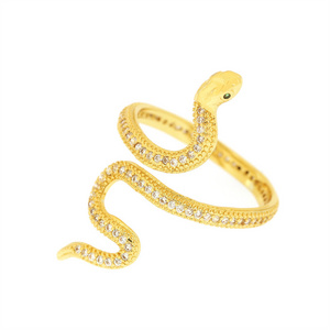 Personalized Fashion Zircon Twisted Snake Ring for Women Exaggerated Gold Plated Copper Animal Open Ring Cocktail Party Jewelry