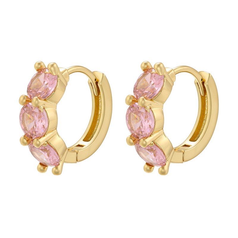 Trendy 18K Gold Plated Round Blue Yellow Pink Zircon Crystal Huggie Earrings for Ladies Delicate Diamond Small Hoop Earrings