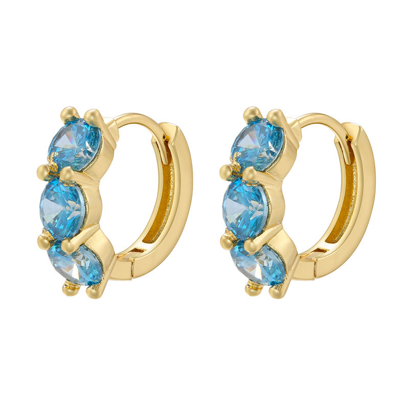 Trendy 18K Gold Plated Round Blue Yellow Pink Zircon Crystal Huggie Earrings for Ladies Delicate Diamond Small Hoop Earrings