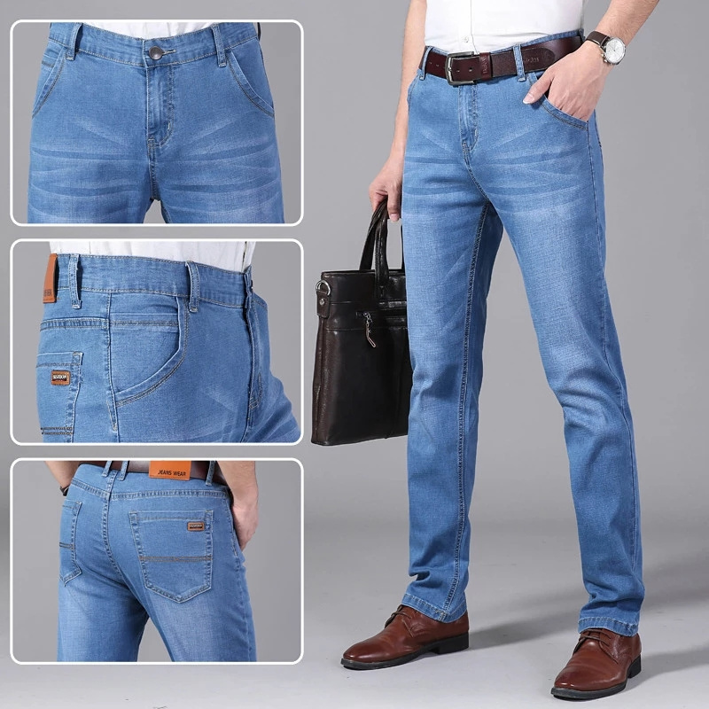 Men's jeans business casual light blue stretch fashion denim jeans men's brand pants oneapex international