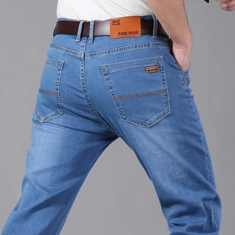 Men's jeans business casual light blue stretch fashion denim jeans men's brand pants oneapex international