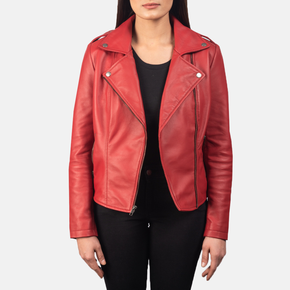 2022 Women Clothing Autumn Custom Outdoor Winter Hot Sale Classic Retro Style Red Woman Leather Jacket Leather Racing Jacket