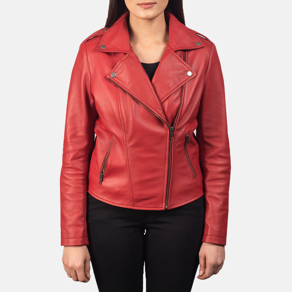 2022 Women Clothing Autumn Custom Outdoor Winter Hot Sale Classic Retro Style Red Woman Leather Jacket Leather Racing Jacket