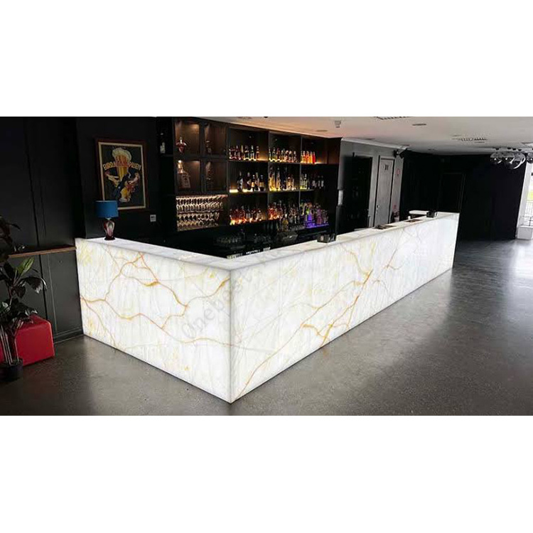 Luxury Design Corian Marble Mobile Bar Counter with Led Lights Custom Size Movable Bar Counter