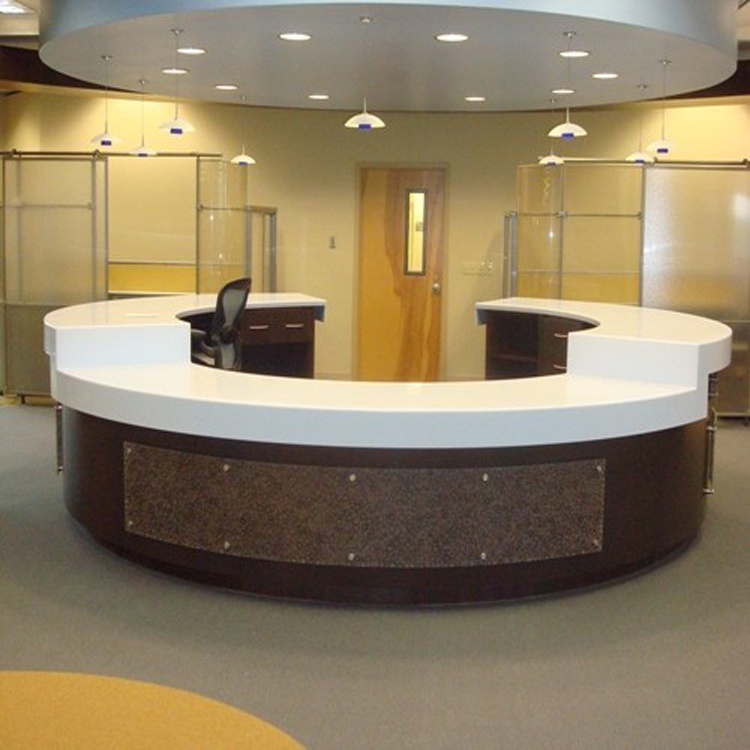 White Corian Top Circular Reception Desk Popular Design Front Counter with Back Display