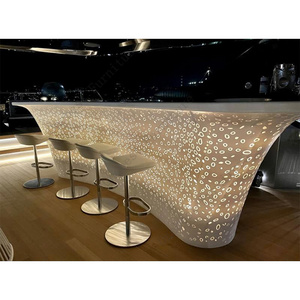 Luxury Design Corian Marble Mobile Bar Counter with Led Lights Custom Size Movable Bar Counter