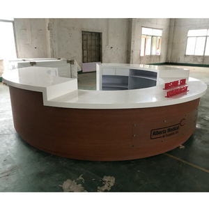 White Corian Top Circular Reception Desk Popular Design Front Counter with Back Display