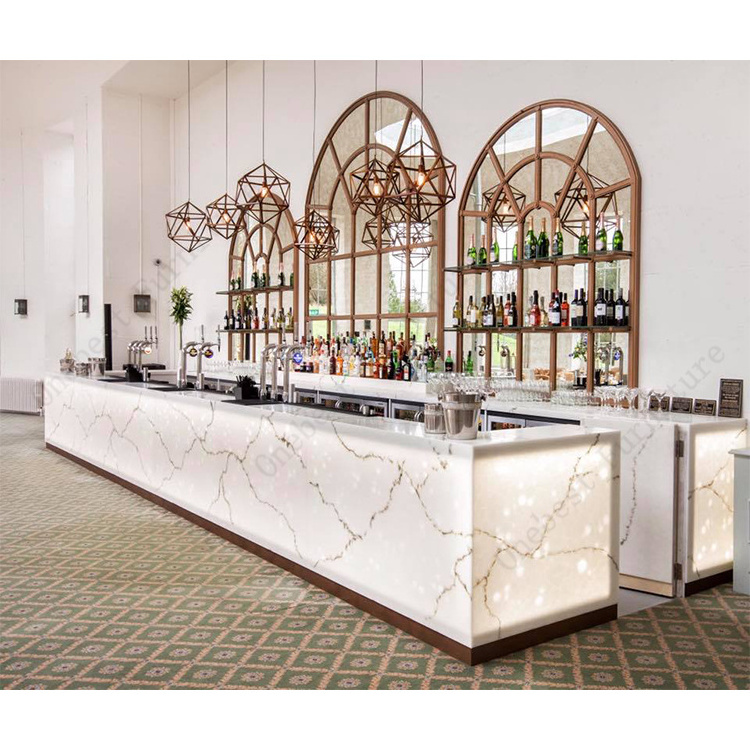 Luxury Design Corian Marble Mobile Bar Counter with Led Lights Custom Size Movable Bar Counter