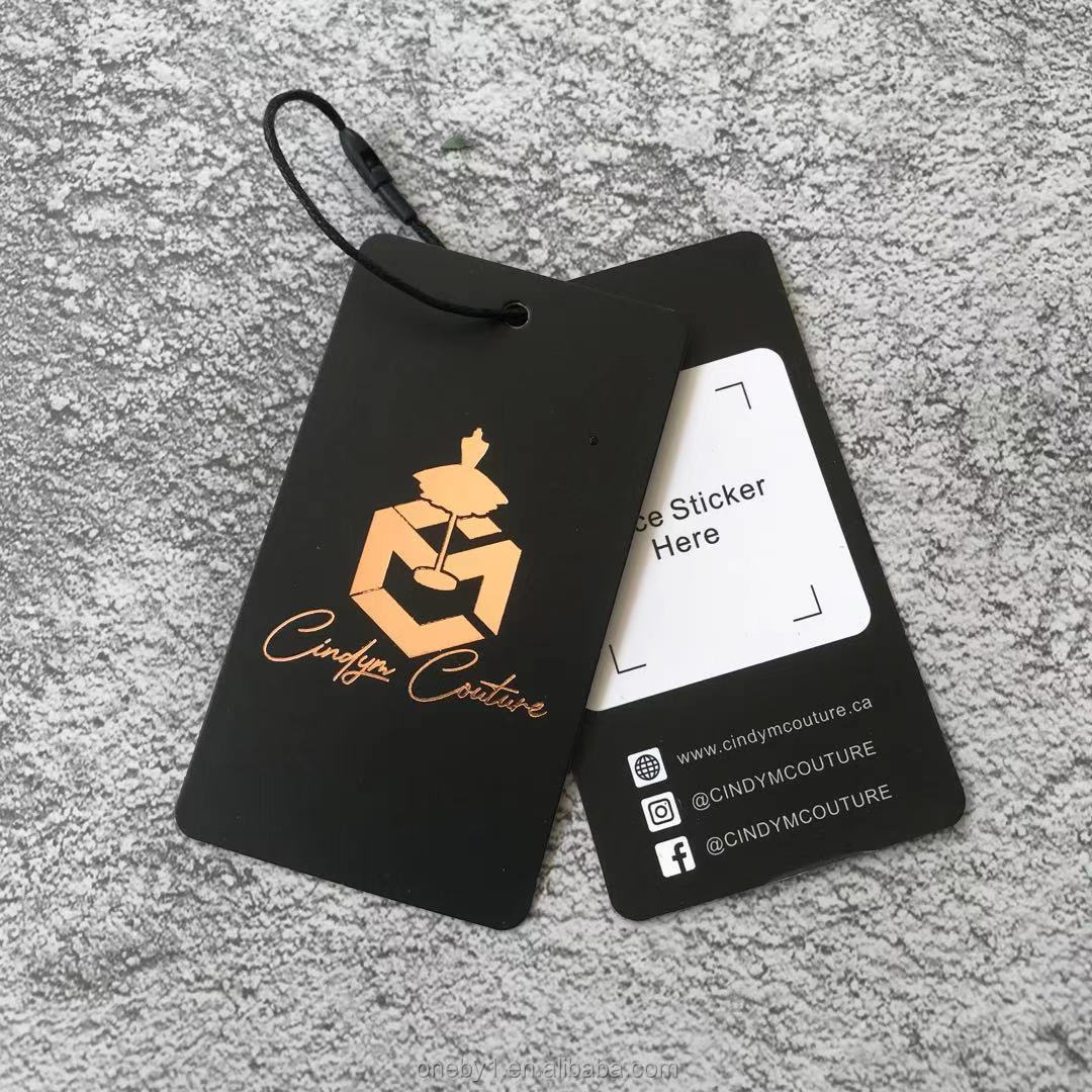 custom logo print biodegradable 400 gsm paper jeans pant garment bag clothes price tag swing eco friendly hang tag for clothing