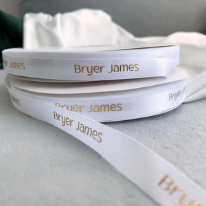 Factory Satin Grosgrain Customized Brand Name Logo Ribbons Luxury 3d Gold Foil Printed Wedding Custom Ribbon For Gift Wrap