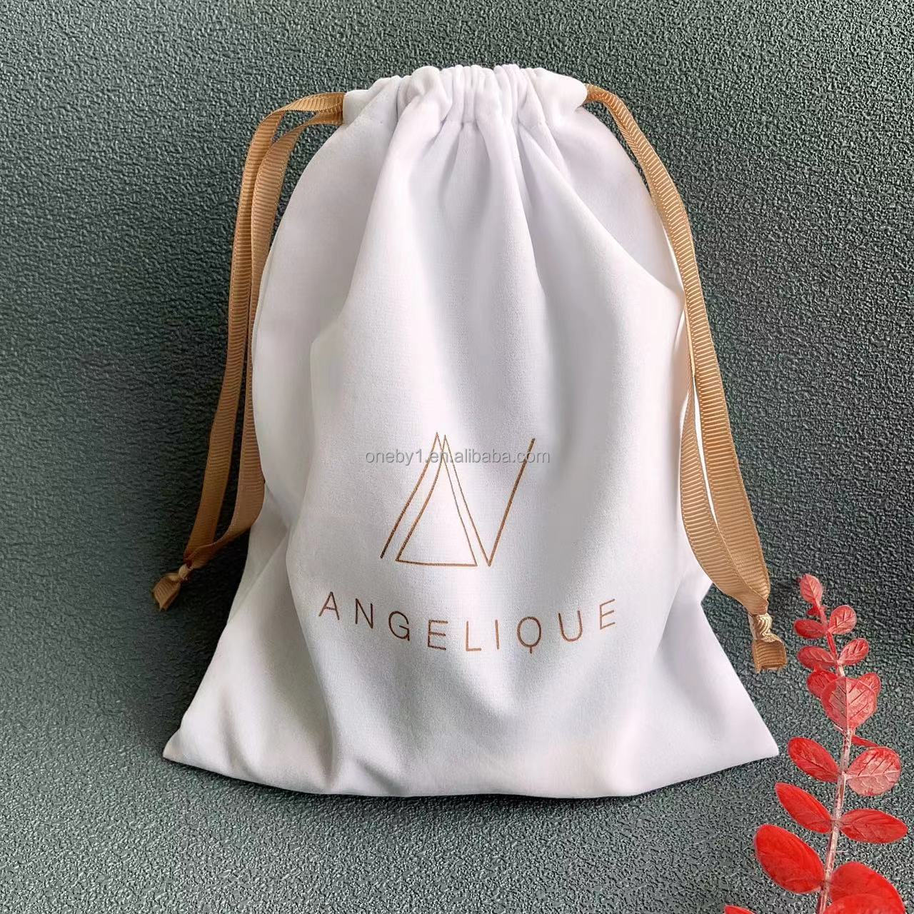 Custom logo branded human hair extension storage pouch wig packaging bags satin drawstring bundle hair bags for bundles