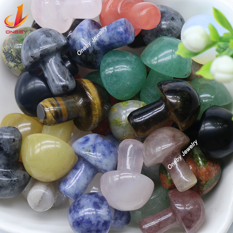 Bulk Wholesale Many Kinds Natural craft Gemstone Healing Stone 2CM Mushrooms Carved Crystal craft Mini Mushroom