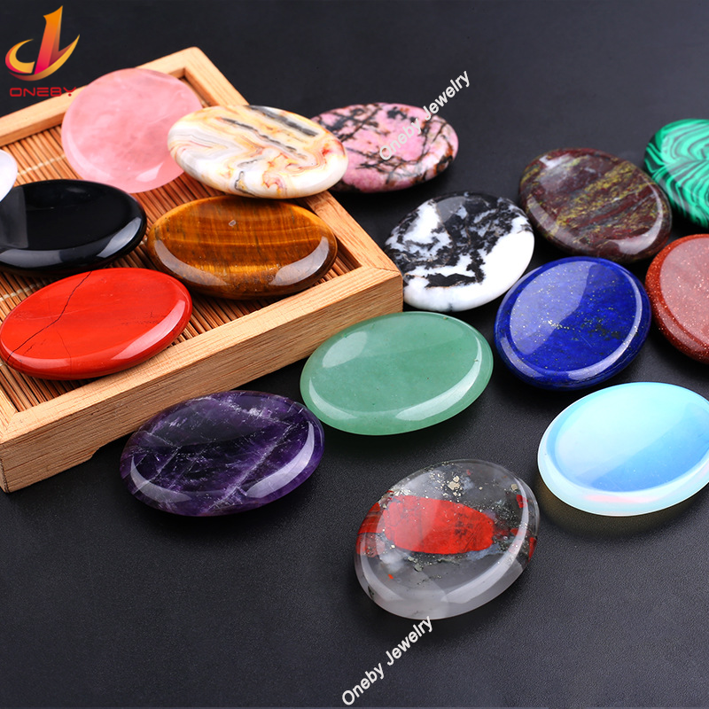 wholesale 35x45mm thumb stone natural craft Oval Polished Palm Pocket Healing Energy 7 Chakra natural crystal craft Worry Stone