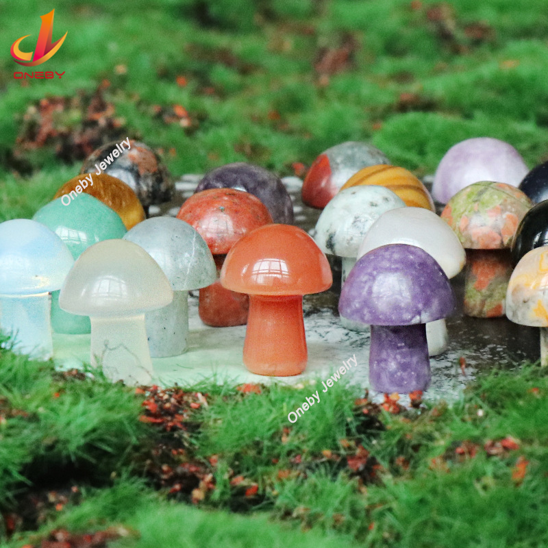 Bulk Wholesale Many Kinds Natural craft Gemstone Healing Stone 2CM Mushrooms Carved Crystal craft Mini Mushroom