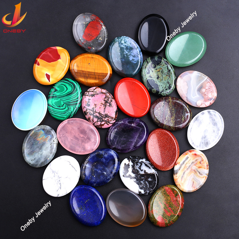 wholesale 35x45mm thumb stone natural craft Oval Polished Palm Pocket Healing Energy 7 Chakra natural crystal craft Worry Stone