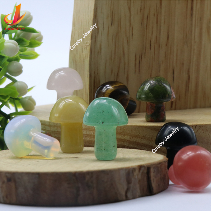 Bulk Wholesale Many Kinds Natural craft Gemstone Healing Stone 2CM Mushrooms Carved Crystal craft Mini Mushroom