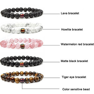 Wholesale bulk bracelet tiger eye howlite lava watermelon Matte black crystal chip bracelet natural stone bracelet