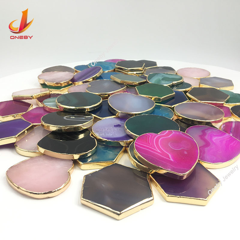 Wholesale gemstone holders suitable adjustable universal hexagon Golden rim lazy gemstone phone grip holder for 4-7 inch