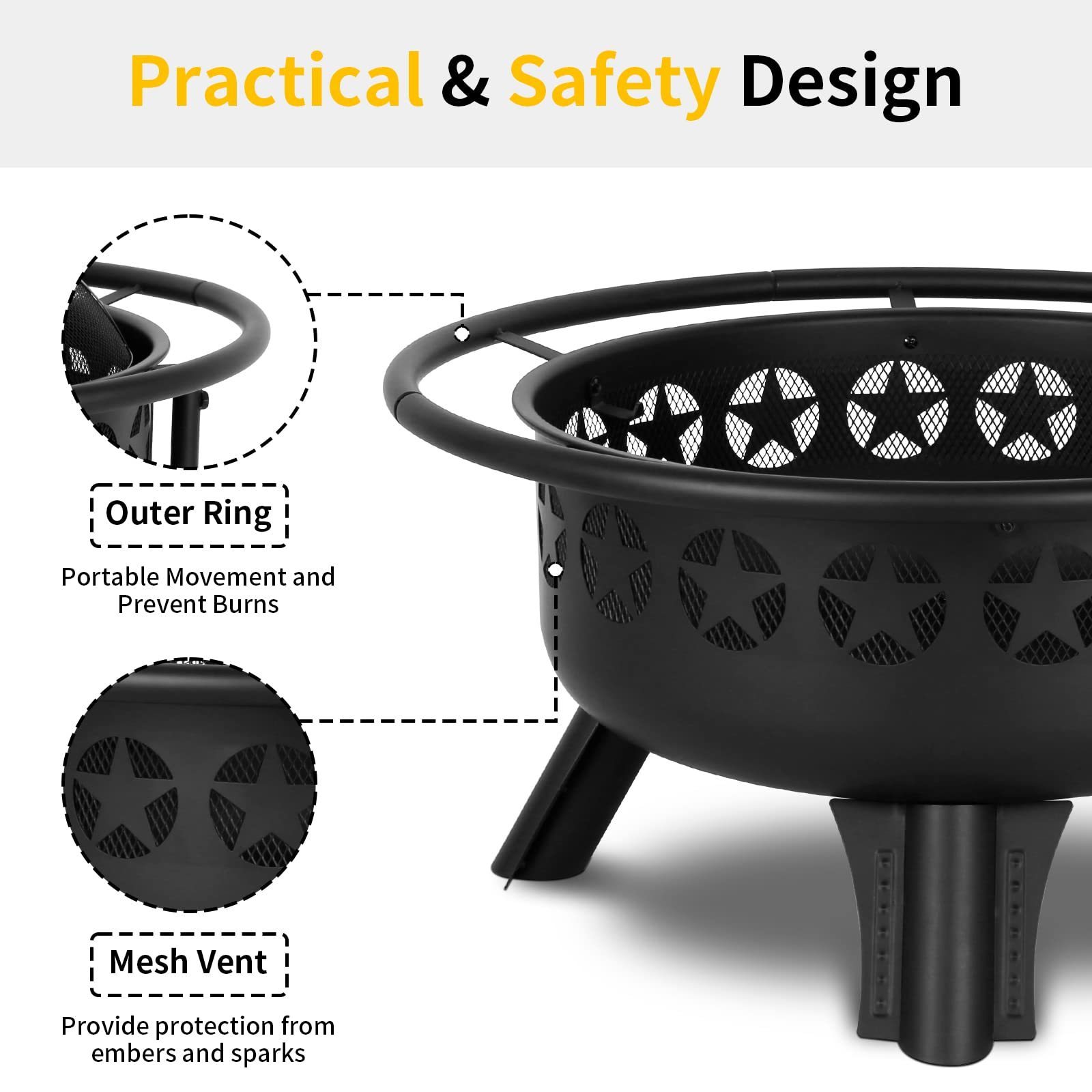 Custom 2 in 1 Fire Pit with Grill  Fire Pit with Swivel Cooking Grate For Backyard Bonfire Patio Outside Picnic