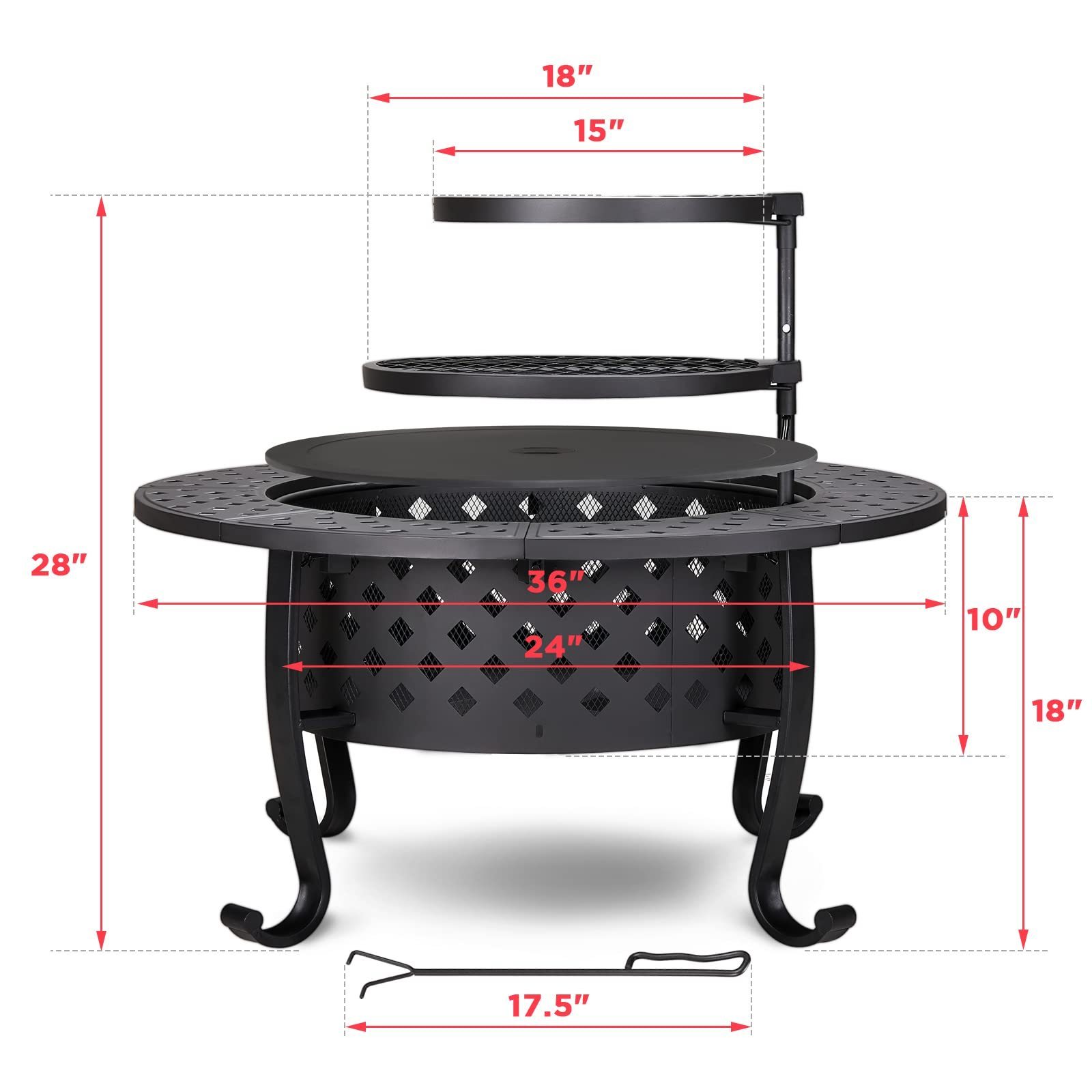 Custom 36 Inch Metal Round Table Wood Burning  with 2 Grill and Lid Fire Pit  for Backyard Patio Garden Picnic Camping Bonfire