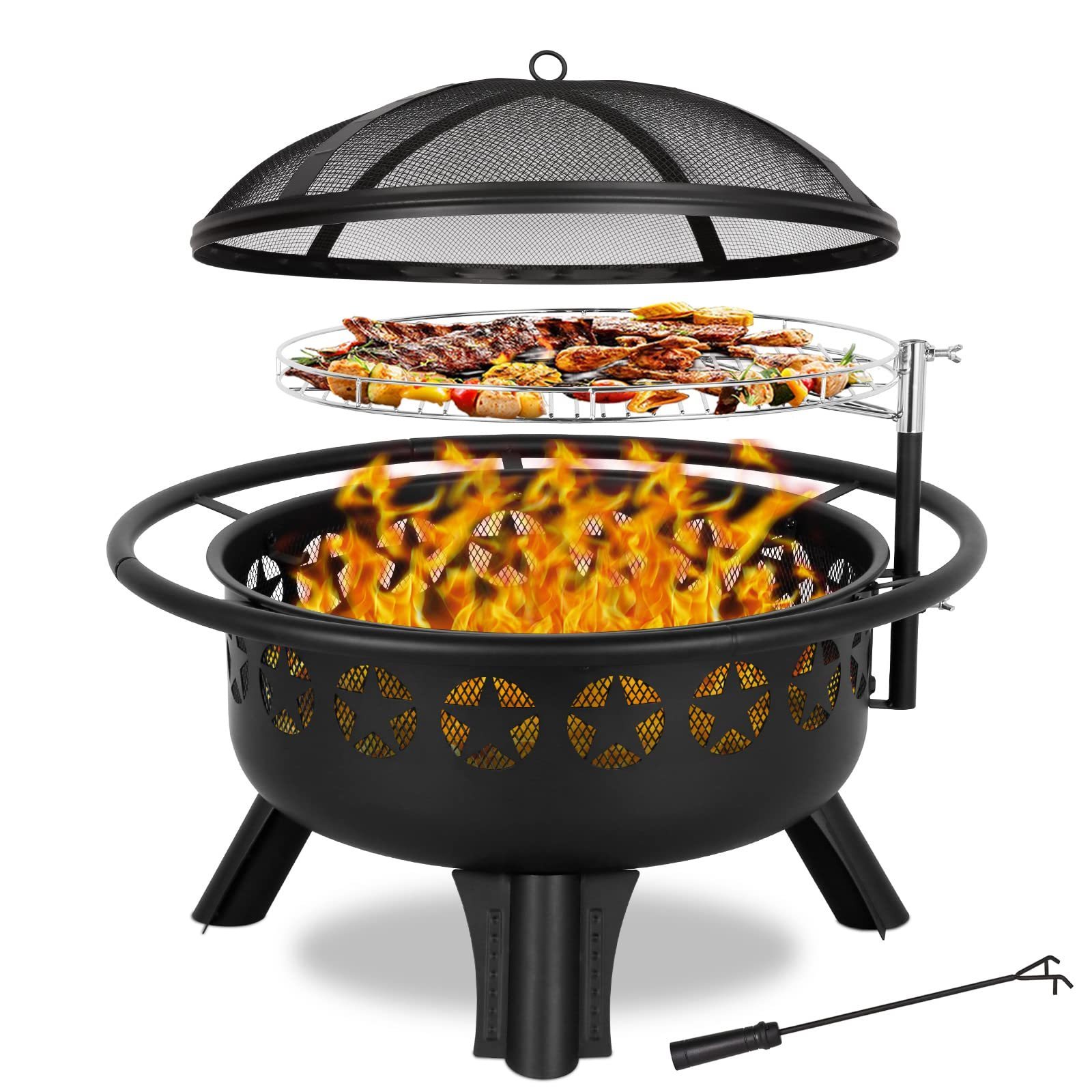 Custom 2 in 1 Fire Pit with Grill  Fire Pit with Swivel Cooking Grate For Backyard Bonfire Patio Outside Picnic