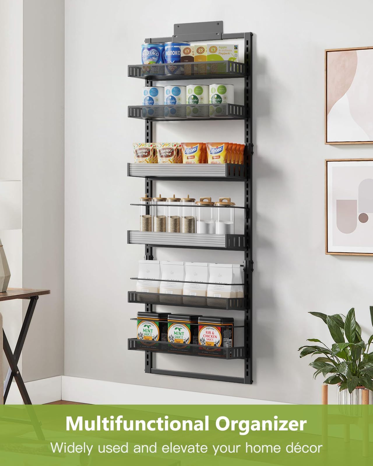 Custom Large Door Spice Rack with Adjustable Metal Baskets 6-Tier Hanging or Wall Mounted Storage Organizer for Kitchen Pantry a