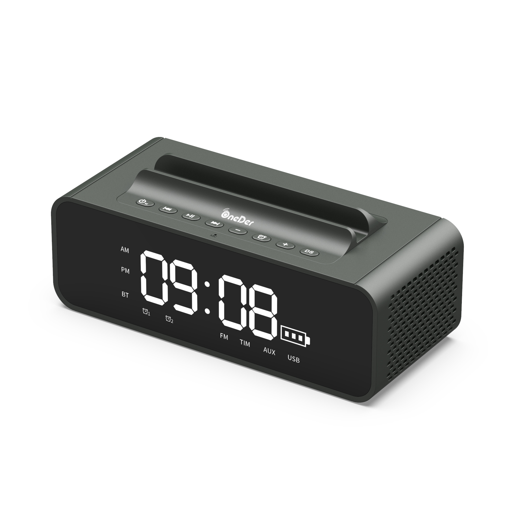 OneDer V06 Super Bass Bluetooth Speaker built-in display screen Alarm Clock wireless speaker with Phone Holder