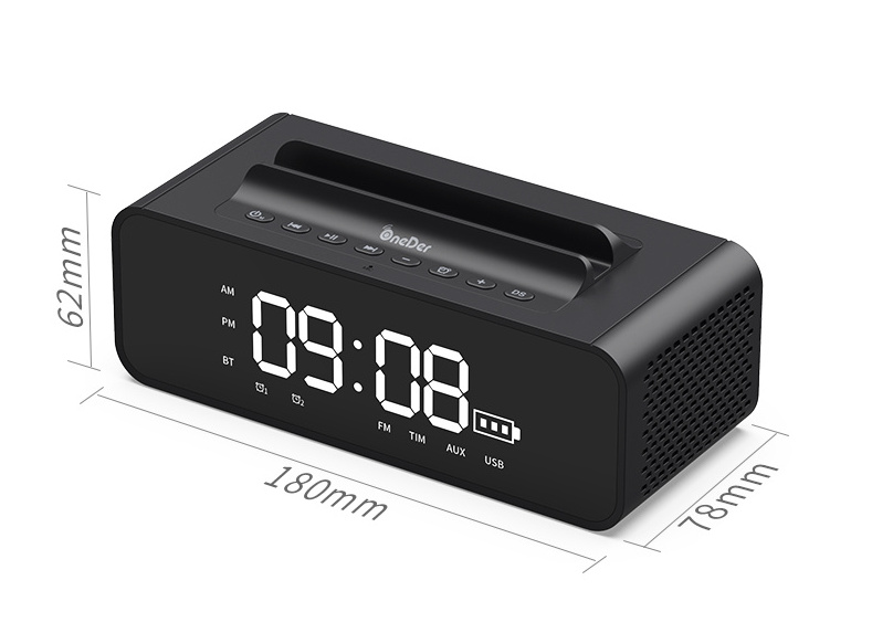 OneDer V06 Super Bass Bluetooth Speaker built-in display screen Alarm Clock wireless speaker with Phone Holder