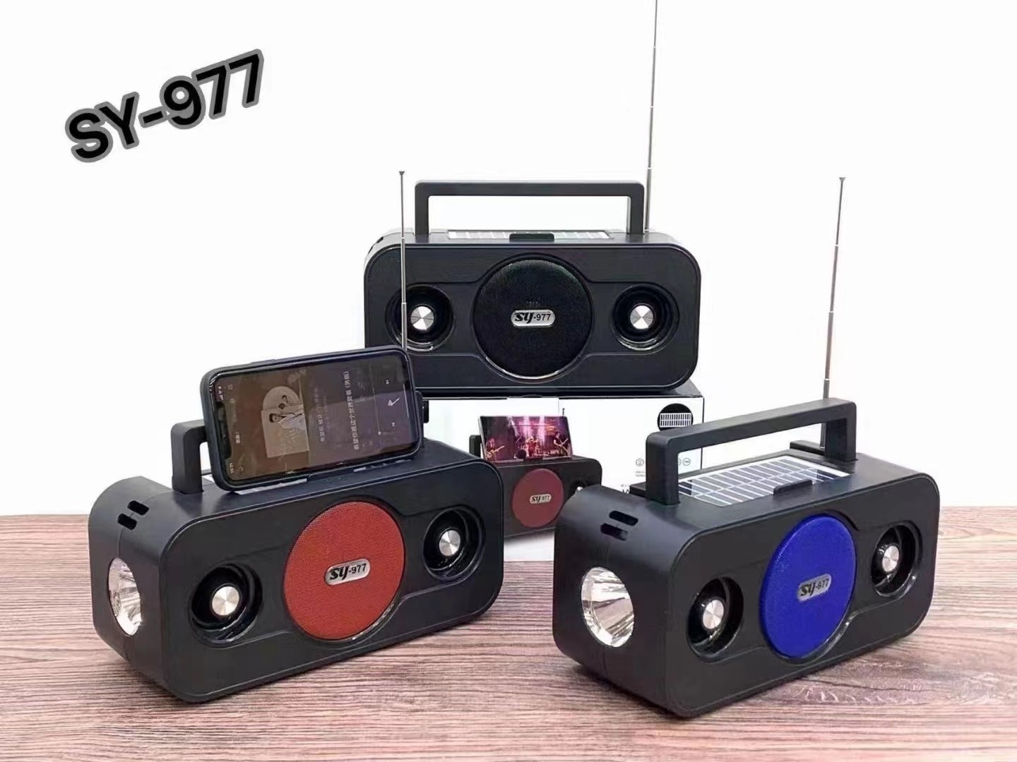 New SY-977 Solar flashlight sound box line array speakers Hi-Fi Outdoor portable speakers with Mobile phone holder