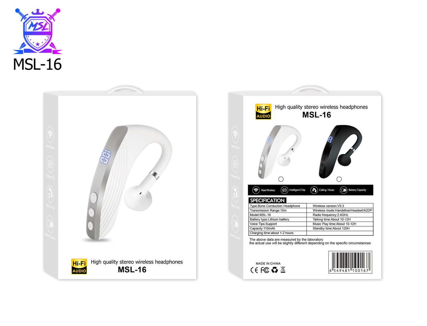 Good Quality MSL-16 Business single ear wireless earphones tws sport Bluetooth headset