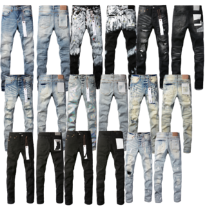 2023 Fashion Men's Slim Fit Jeans with Elastic Tear Tear Tight Design Independent Customization Logo Men's Straight Leg Jeans