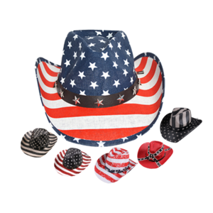 Men's Paper Straw Texas Cowboy Hat USA American Flag Painting Straw Hat  US Flag Straw Cowboy Hat