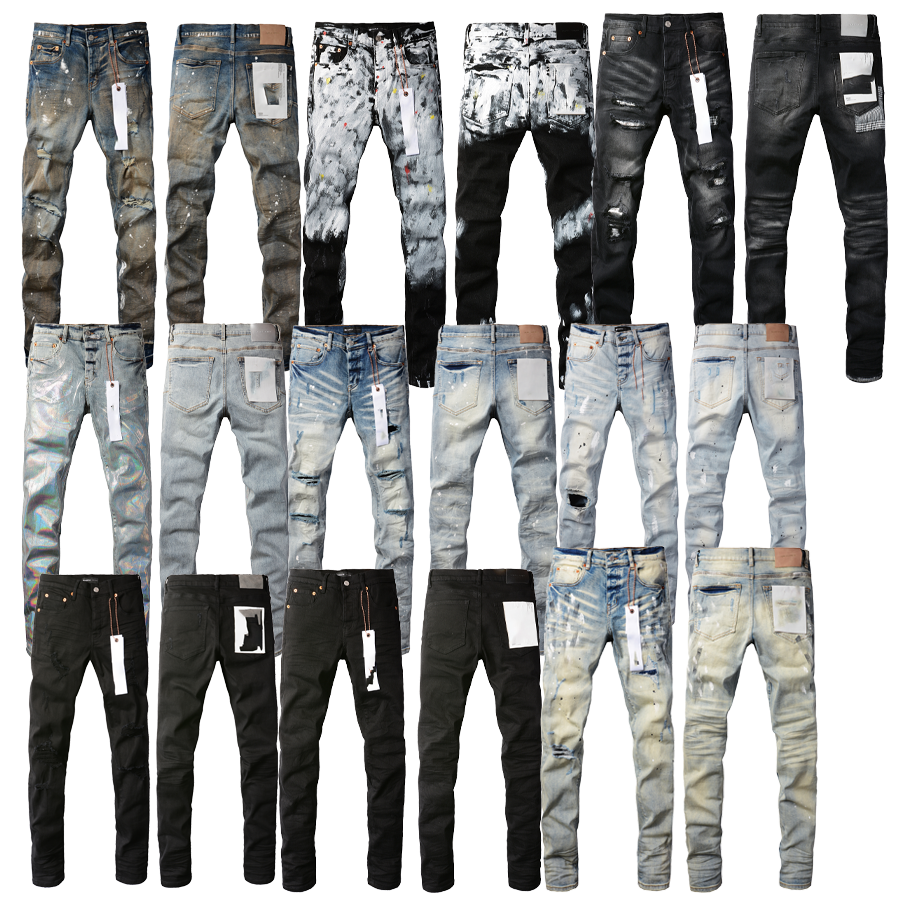 2023 Fashion Men's Slim Fit Jeans with Elastic Tear Tear Tight Design Independent Customization Logo Men's Straight Leg Jeans