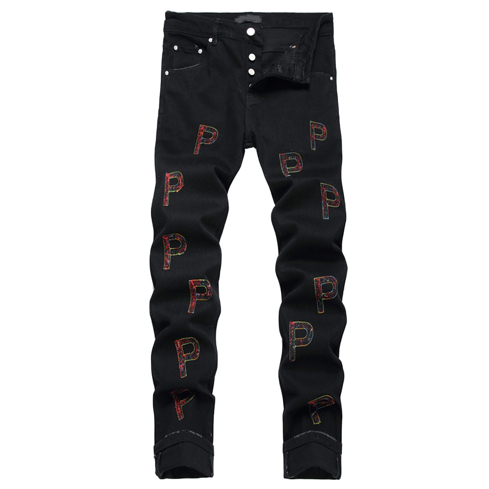 Purple Stacked Ripped Jeans men designer jeans Brand Fashion Clothing slim fit jeans men